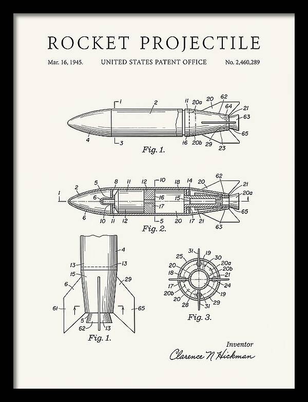 Rocket Projectile Minimalist Patent Us2460289