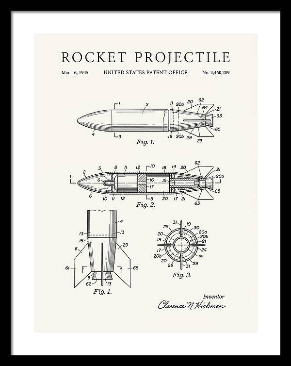 Rocket Projectile Minimalist Patent Us2460289
