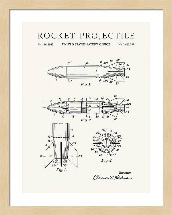 Rocket Projectile Minimalist Patent Us2460289