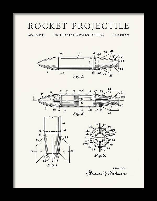 Rocket Projectile Minimalist Patent Us2460289