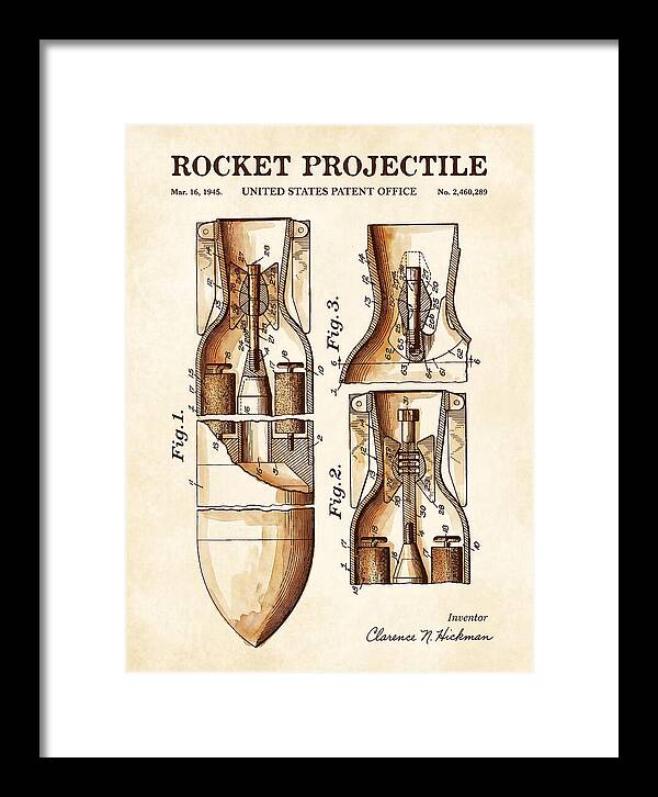 Rocket Projectile Watercolor Patent Us2460289