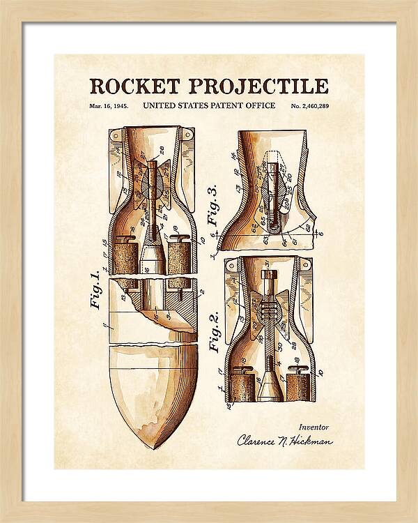 Rocket Projectile Watercolor Patent Us2460289