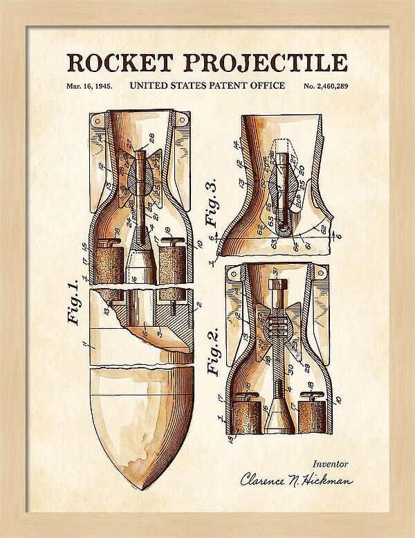 Rocket Projectile Watercolor Patent Us2460289
