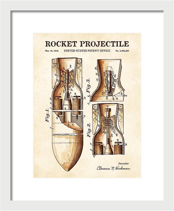 Rocket Projectile Watercolor Patent Us2460289