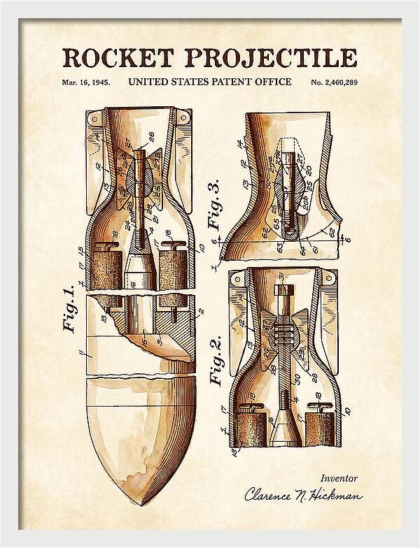 Rocket Projectile Watercolor Patent Us2460289