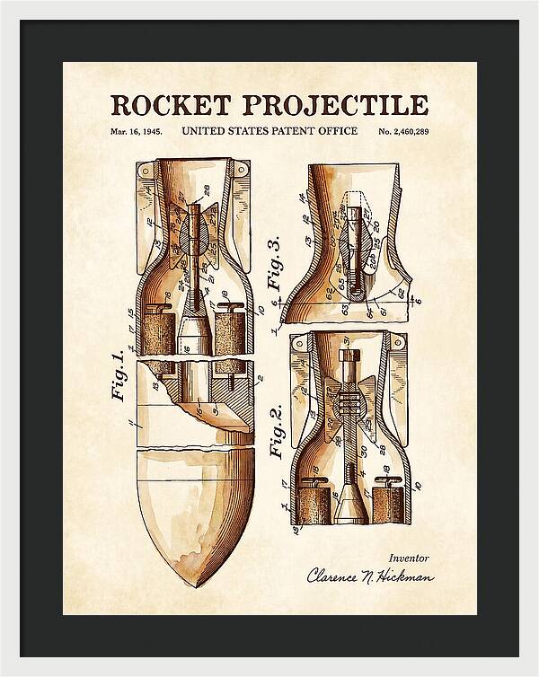 Rocket Projectile Watercolor Patent Us2460289