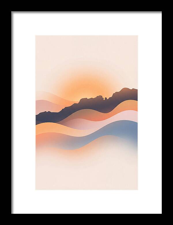 Rocky Ridgeline Against Orange Sunset