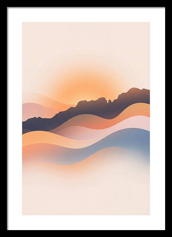 Rocky Ridgeline Against Orange Sunset
