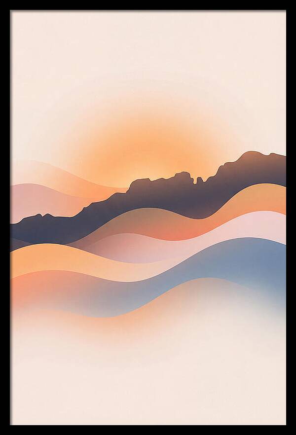 Rocky Ridgeline Against Orange Sunset