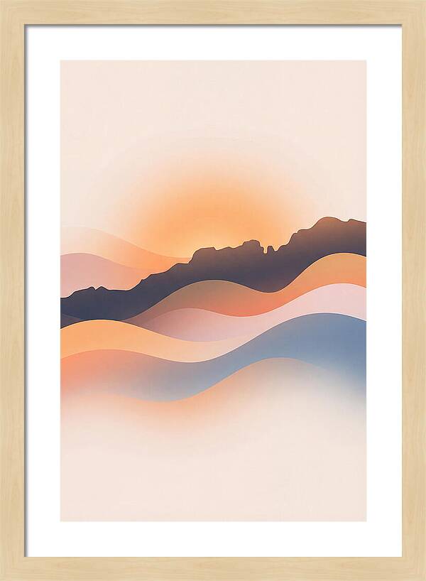 Rocky Ridgeline Against Orange Sunset