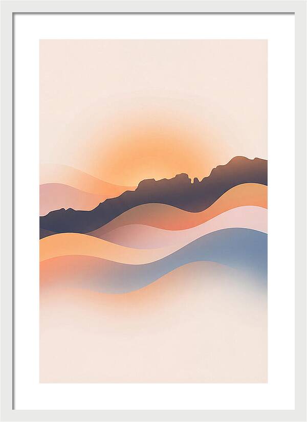 Rocky Ridgeline Against Orange Sunset