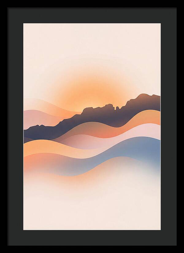 Rocky Ridgeline Against Orange Sunset