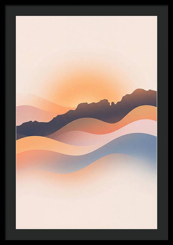 Rocky Ridgeline Against Orange Sunset