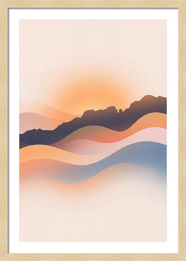 Rocky Ridgeline Against Orange Sunset