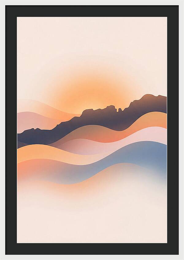Rocky Ridgeline Against Orange Sunset