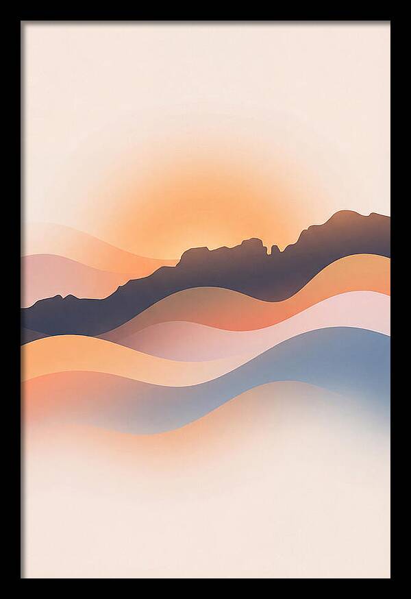 Rocky Ridgeline Against Orange Sunset