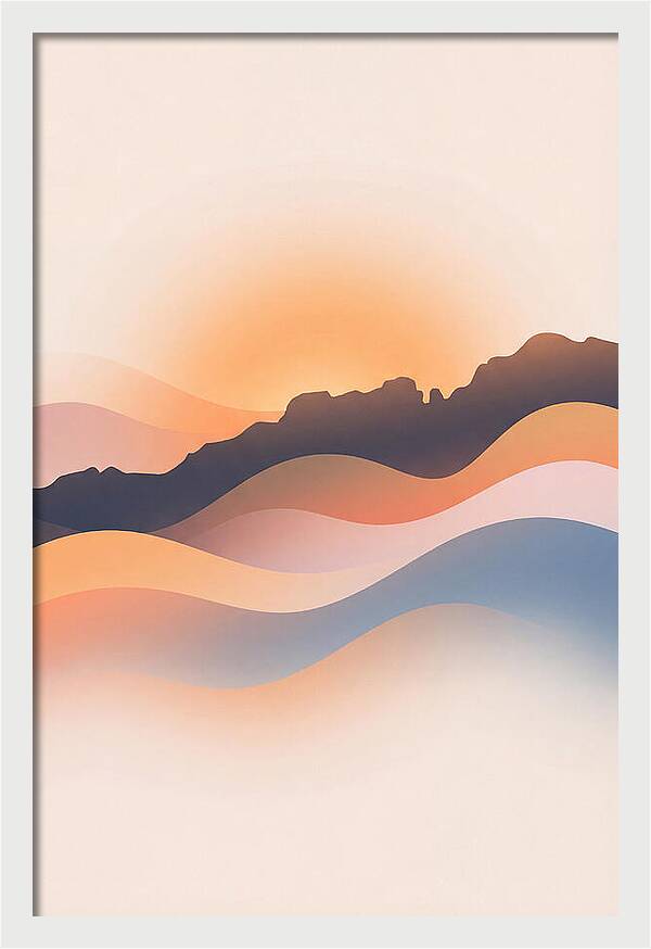 Rocky Ridgeline Against Orange Sunset