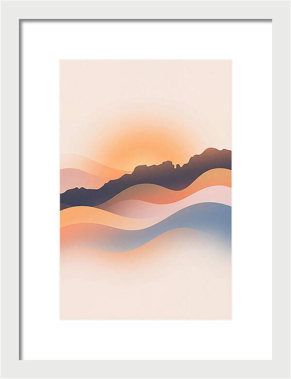 Rocky Ridgeline Against Orange Sunset
