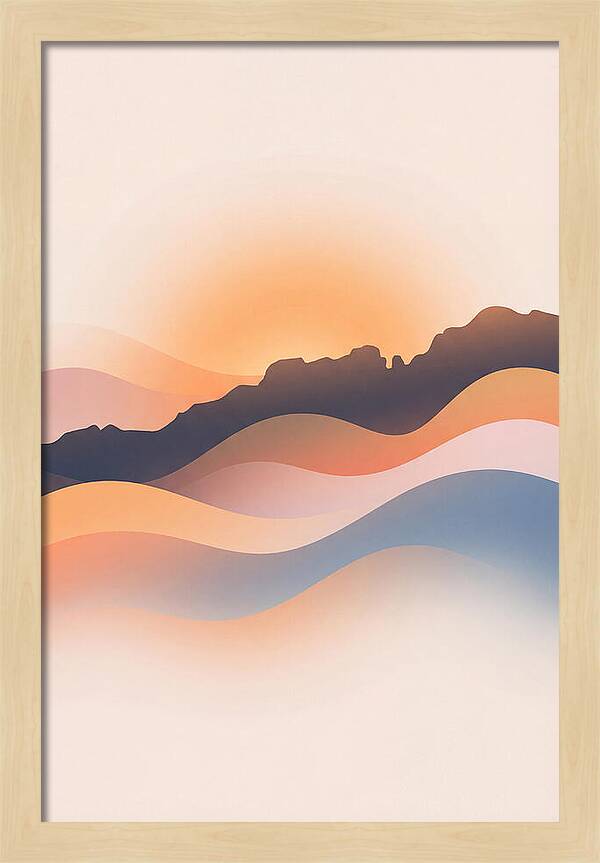 Rocky Ridgeline Against Orange Sunset