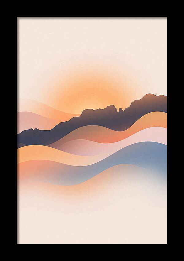 Rocky Ridgeline Against Orange Sunset