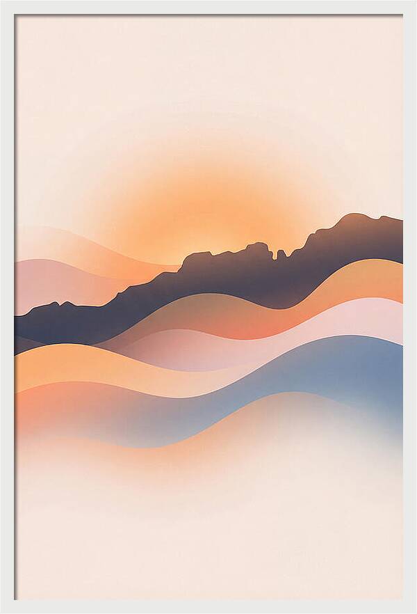 Rocky Ridgeline Against Orange Sunset
