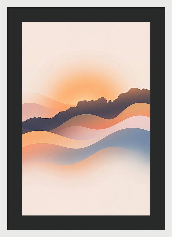 Rocky Ridgeline Against Orange Sunset