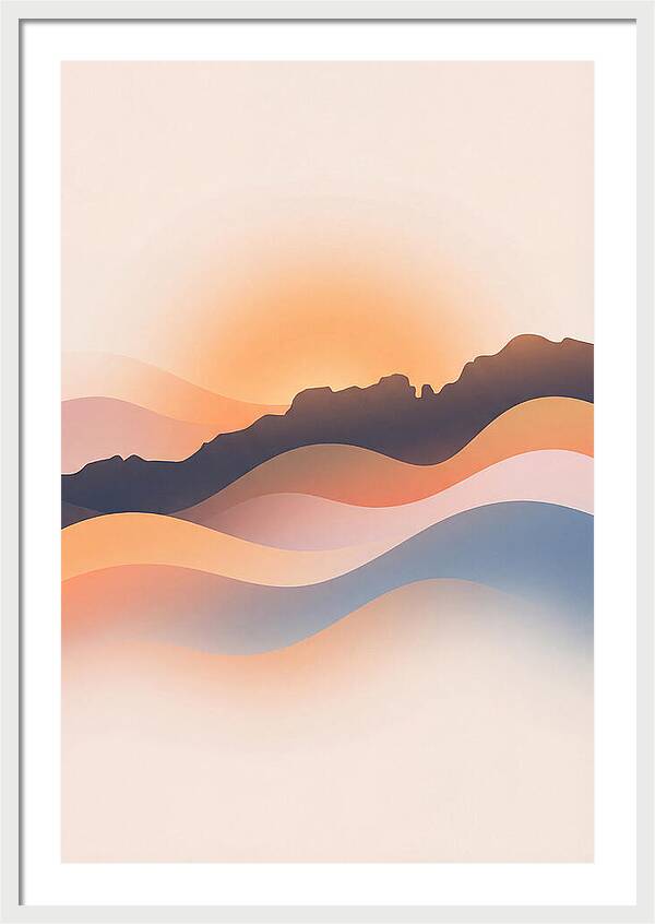 Rocky Ridgeline Against Orange Sunset