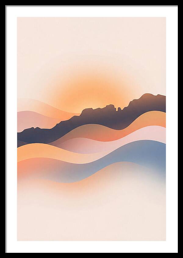 Rocky Ridgeline Against Orange Sunset