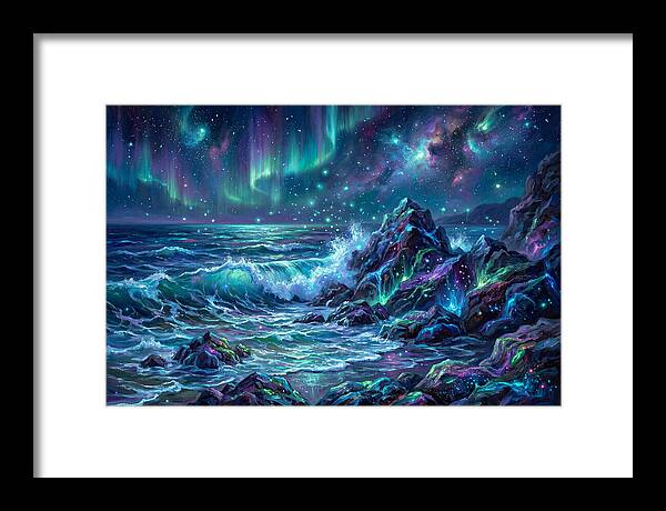 Rocky Shore Under Aurora