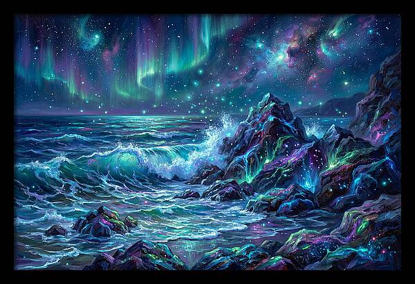Rocky Shore Under Aurora