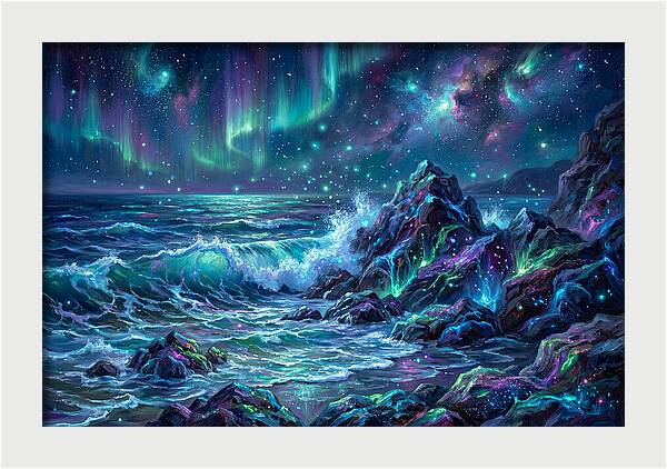 Rocky Shore Under Aurora