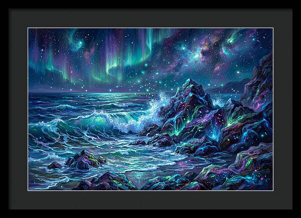 Rocky Shore Under Aurora