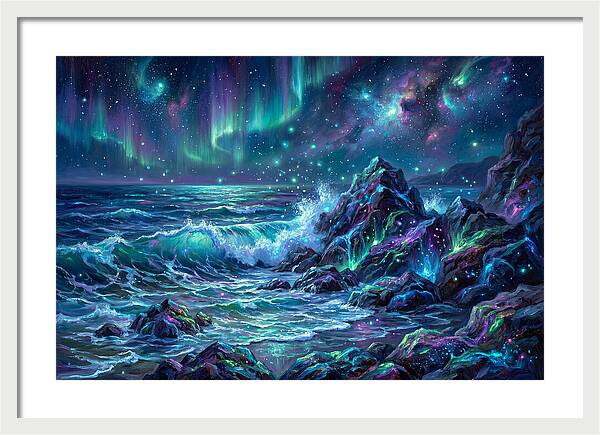 Rocky Shore Under Aurora