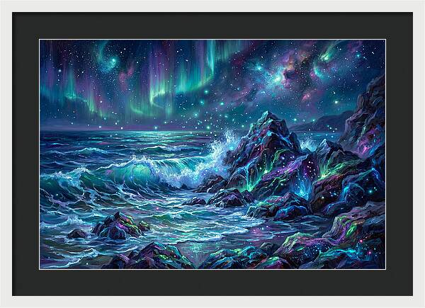Rocky Shore Under Aurora