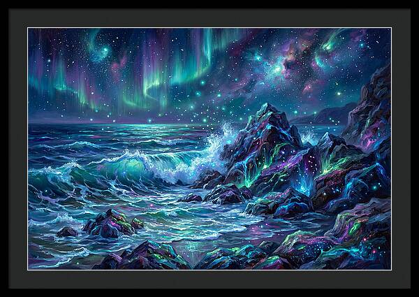 Rocky Shore Under Aurora