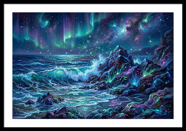 Rocky Shore Under Aurora