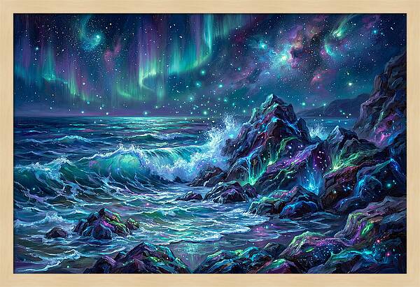 Rocky Shore Under Aurora