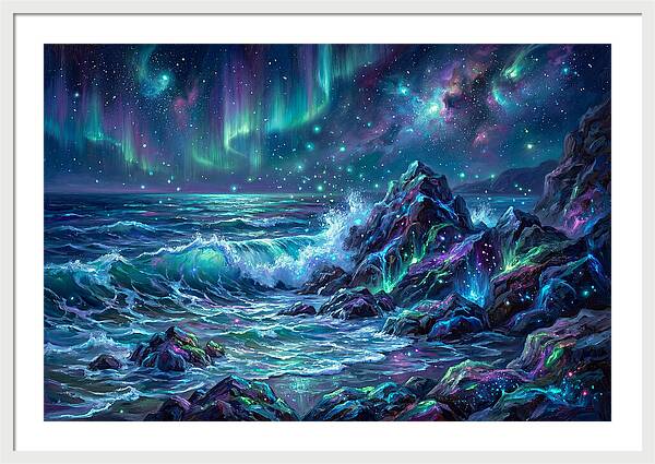 Rocky Shore Under Aurora