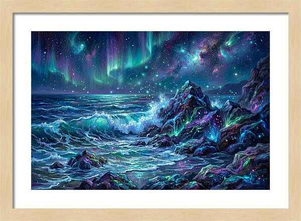 Rocky Shore Under Aurora