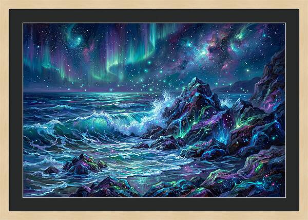 Rocky Shore Under Aurora