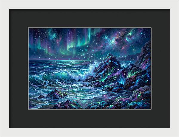 Rocky Shore Under Aurora