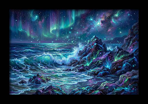 Rocky Shore Under Aurora
