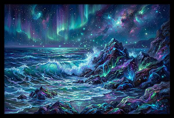 Rocky Shore Under Aurora