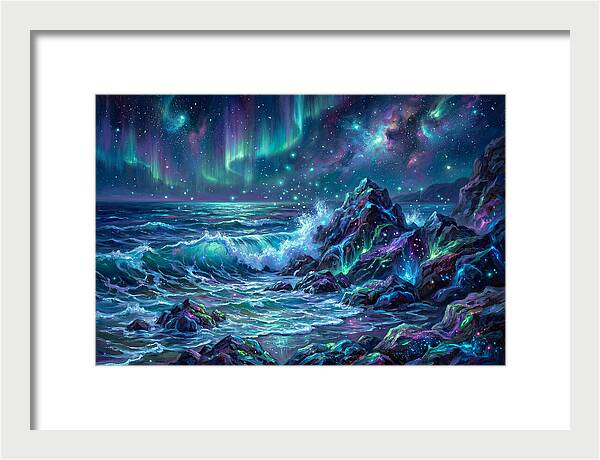 Rocky Shore Under Aurora