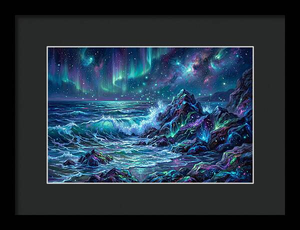 Rocky Shore Under Aurora