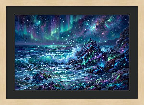 Rocky Shore Under Aurora