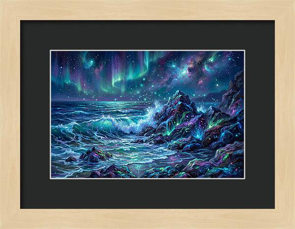 Rocky Shore Under Aurora