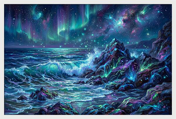Rocky Shore Under Aurora