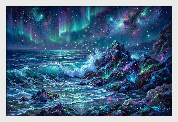 Rocky Shore Under Aurora