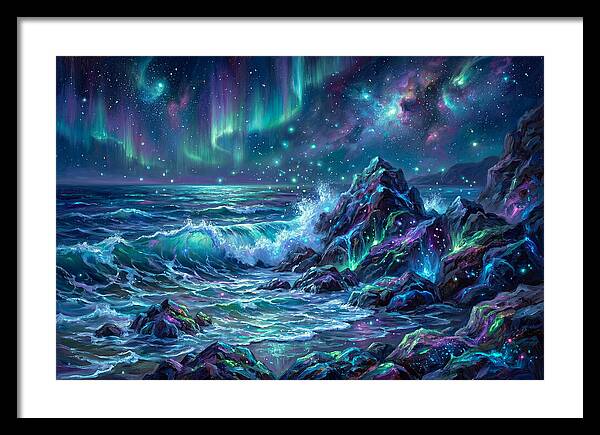 Rocky Shore Under Aurora